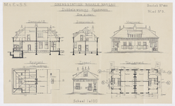 858547 Doorsneden, Opstanden, doorsneden en plattegrond van de dubbele woning van de Commiezen van het S.S.-station ...